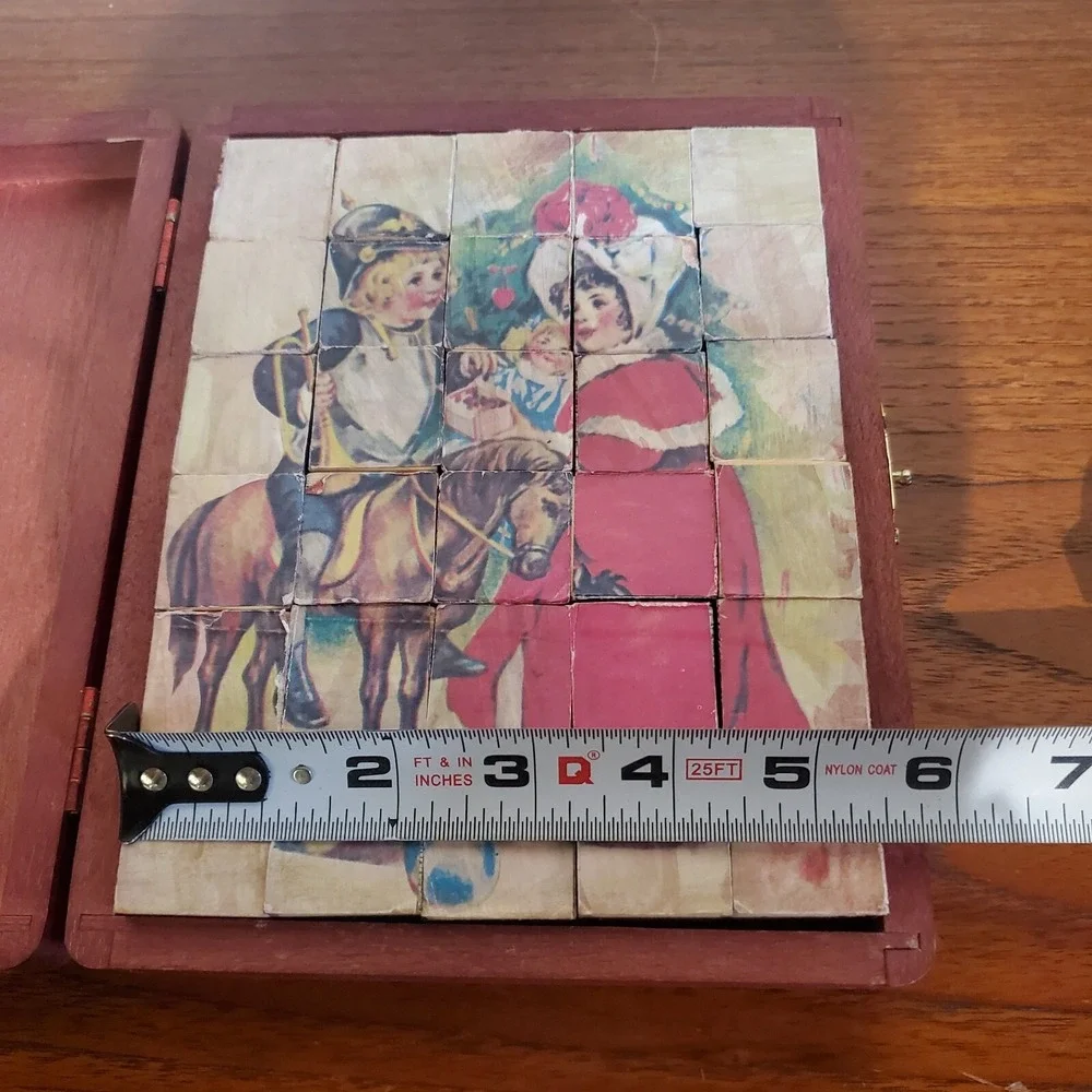 Vintage 6-Sided Wooden Toy Puzzle Blocks Set Complete 30pc Christmas Mornin' Box